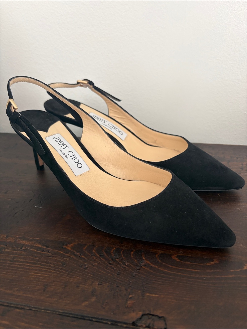 Jimmy Choo Black Suede Pointed-Toe Slingback Heels